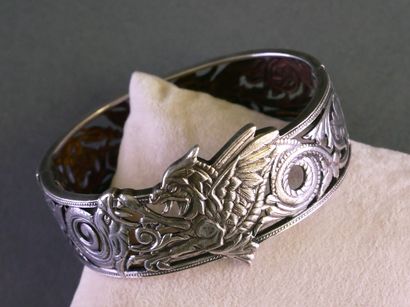 Solid silver open-back bracelet (with 