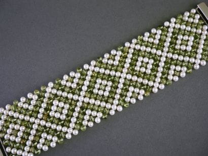 Ribbon bracelet woven from freshwater pearls...