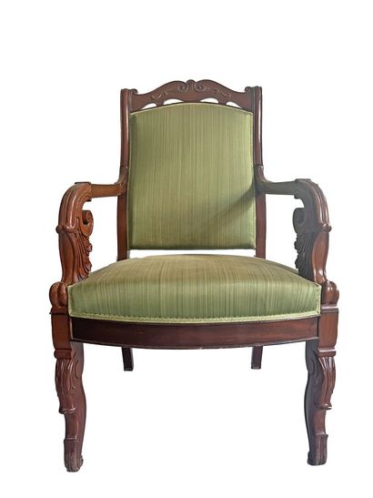 Mahogany and mahogany veneer armchair with...