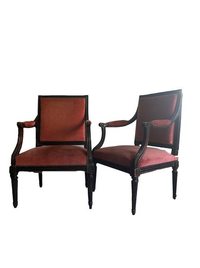 Pair of molded and carved wood armchairs...