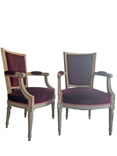 Pair of molded and carved wooden armchairs...