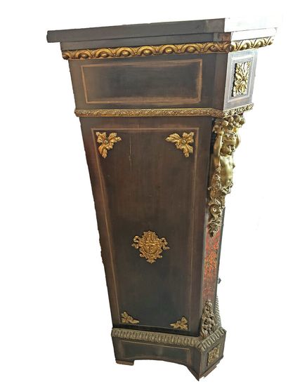 Blackened wood veneer and Boulle marquetry...