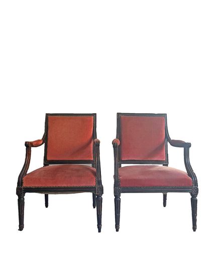 Pair of molded and carved wood armchairs...