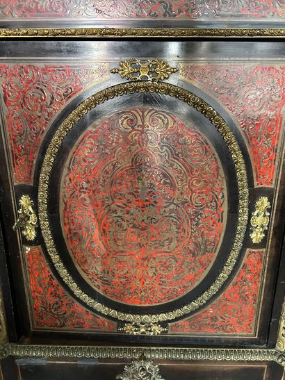 Blackened wood veneer and Boulle marquetry...