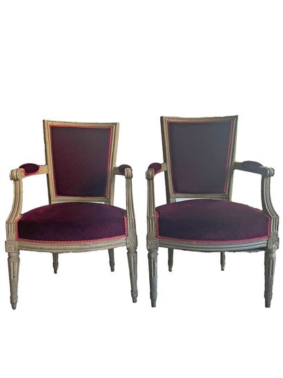 Pair of molded and carved wooden armchairs...
