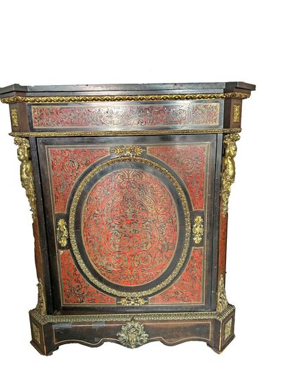 Blackened wood veneer and Boulle marquetry...