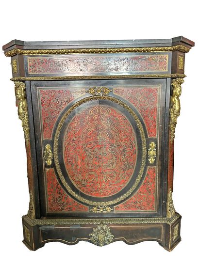 Blackened wood veneer and Boulle marquetry...