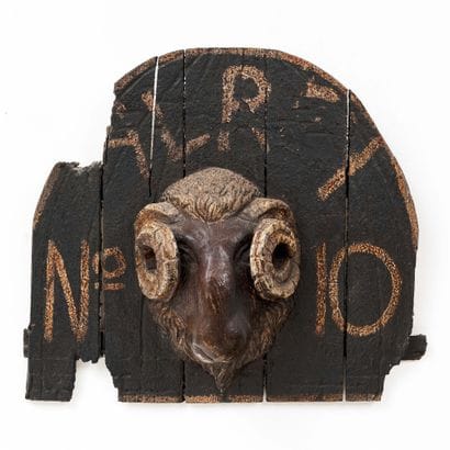 ENSEIGNE À TÊTE DE BELIER
Bois polychrome
Grande-Bretagne,...