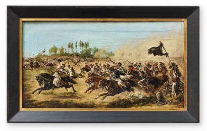 ECOLE HONGROISE, 1881
Course de chevaux 
Huile...
