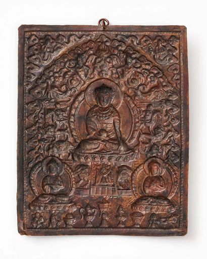 TIBET - XXE SIÈCLE
Plaque votive en cuivre...