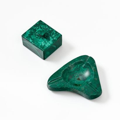 SMALL LIDDED BOX
and malachite ashtray
Box:...