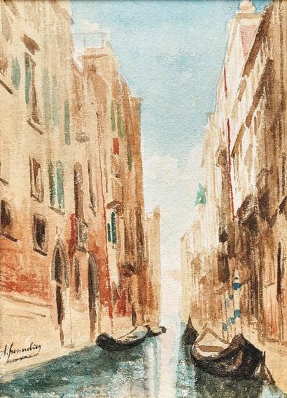 ANDRÉ HENNEBICQ (1836–1904)
Canal in Venice
Watercolor...