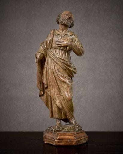 SAINT PIERRE EN BOIS SCULPTÉ ET POLYCHROMÉ,...