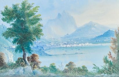 ECOLE NAPOLITAINE
Vue de la baie de Castellammare
Gouache...