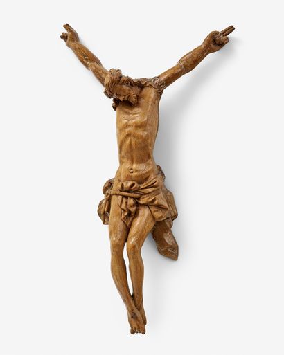 CHRIST EN CHÊNE SCULPTÉ.
Tête ceinte de la...