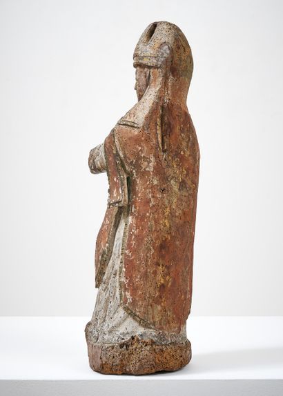 Saint Évêque bénissant en bois sculpté en...