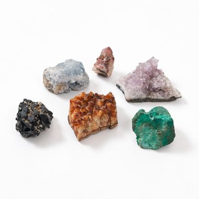 SET OF SIX RAW MINERAL SPECIMENS
L (largest):...