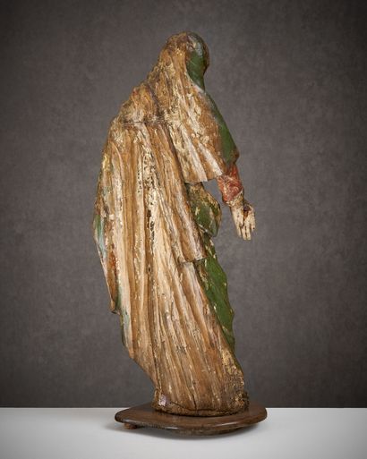 VIERGE DE CALVAIRE EN BOIS SCULPTÉ ET POLYCHROMÉ,...