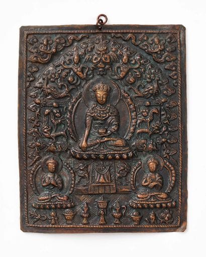 TIBET - XXE SIÈCLE
Plaque votive en cuivre...