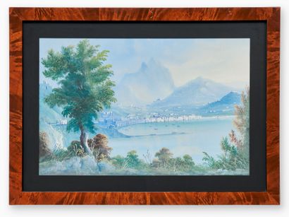 ECOLE NAPOLITAINE
Vue de la baie de Castellammare
Gouache...