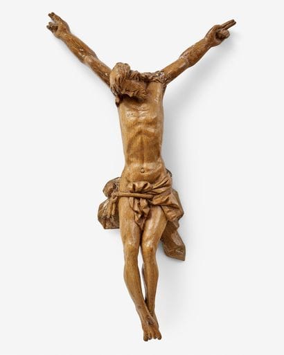 CHRIST EN CHÊNE SCULPTÉ.
Tête ceinte de la...