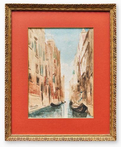 ANDRÉ HENNEBICQ (1836–1904)
Canal in Venice
Watercolor...