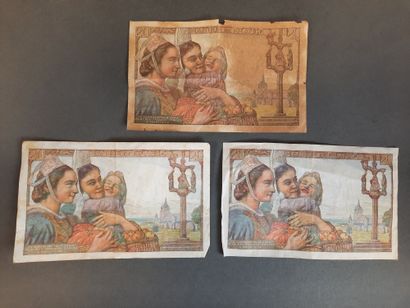 LOT de pièces de monnaie en argent et 3 billets...