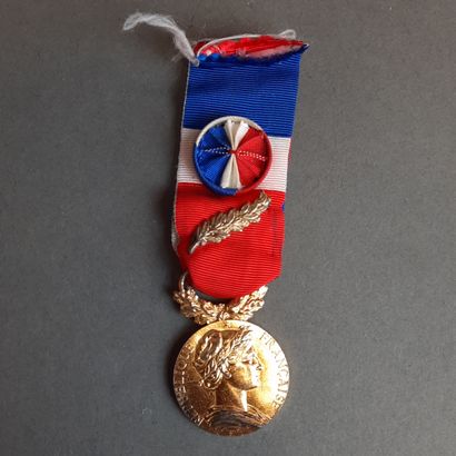 Lot de MÉDAILLES : cinq en plaqué or du Mérite...