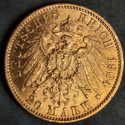 Pièce 20 Reichsmark or année 1904 à l'effigie...