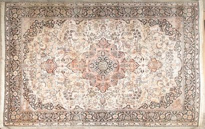 GRAND et FIN TAPIS CACHEMIRE (Inde) en soie...
