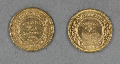 *Deux pièces de 20 F Tunisie 1891, 1904 en...