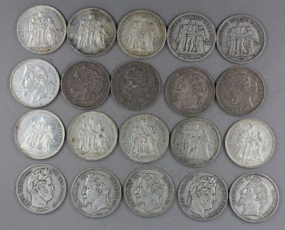 Vingt pièces de 5 FF Hercule, Cérès, Louis...