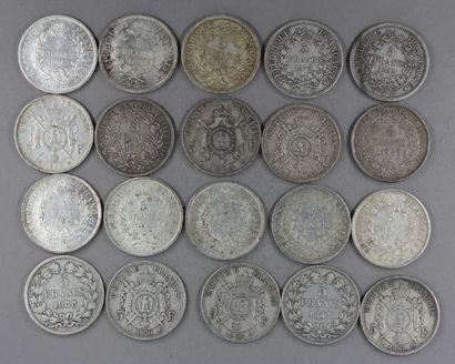 Vingt pièces de 5 FF Hercule, Cérès, Louis...