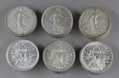 Trente pièces de 5 FF Semeuse en argent