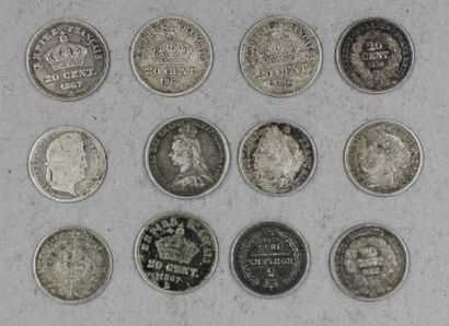Dix pièces de 20 centimes Louis-Philippe,...