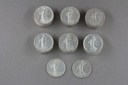 Quarante quatre pièces de 5 FF Semeuse en...