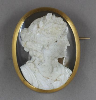 Broche en or jaune 18k ornée d'un camée sur...