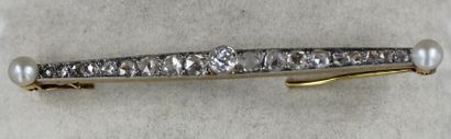 Broche ligne en or jaune et gris 18k sertie...