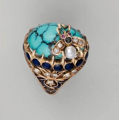 Bague boule en or partiellement émaillé,...