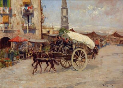 PISANI F.
Le retour au village. Huile sur...