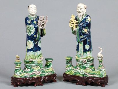 Deux sujets en biscuit émaillé polychrome...