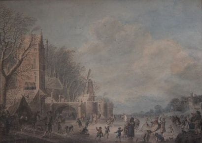 Ecole hollandaise XIXème s.
Scène de patinage
Aquarelle
32...