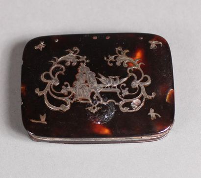 Brown tortoiseshell box inlaid with a silver...