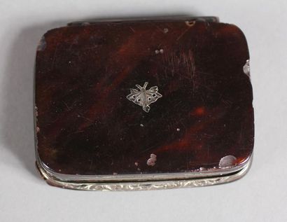 Brown tortoiseshell box inlaid with a silver...