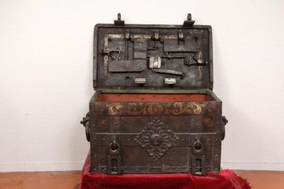 Wrought iron corsair's chest with iron decoration,...