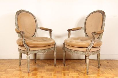 Pair of cabriolet armchairs with medallion...