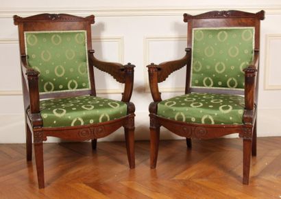 Pair of mahogany and mahogany veneer armchairs...