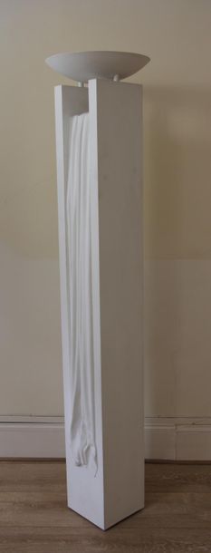 Lampadaire halogène en plâtre blanc à deux...