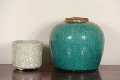 Potiche en céramique verte-turquoise, Chine
H...