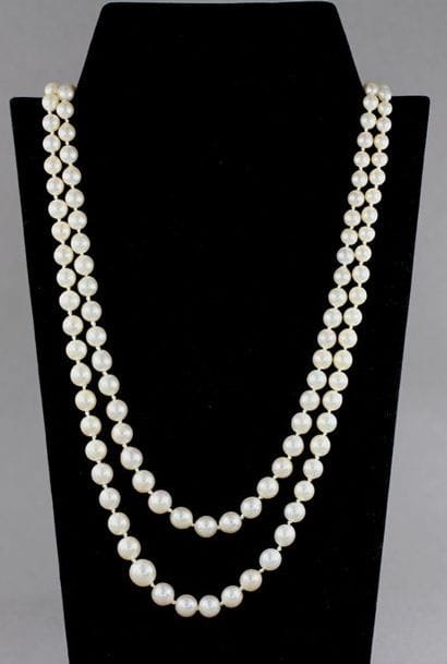 Double strand necklace of falling cultured...
